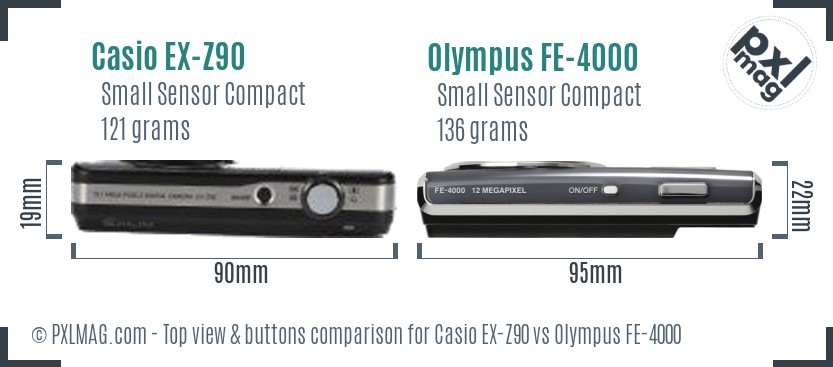 Casio EX-Z90 vs Olympus FE-4000 top view buttons comparison