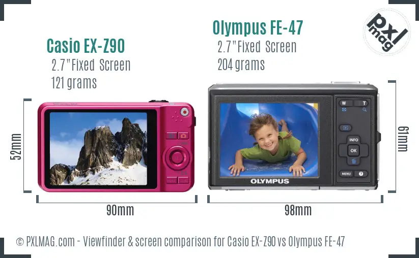 Casio EX-Z90 vs Olympus FE-47 Screen and Viewfinder comparison