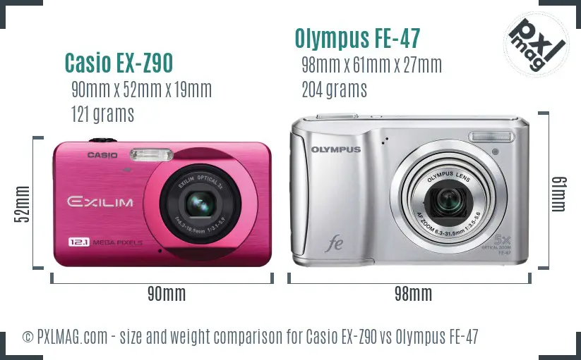 Casio EX-Z90 vs Olympus FE-47 size comparison