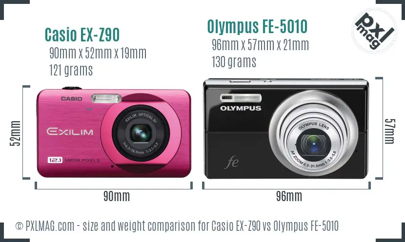 Casio EX-Z90 vs Olympus FE-5010 size comparison Casio EX-Z90 vs Olympus FE-5010 size comparison