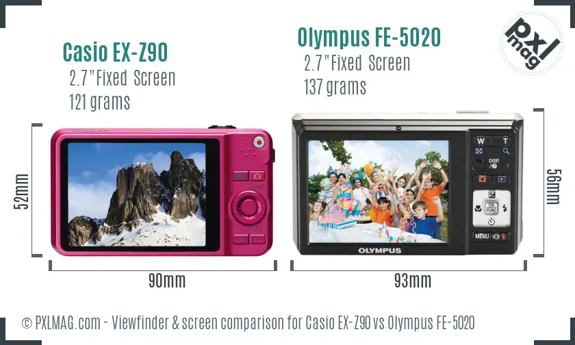 Casio EX-Z90 vs Olympus FE-5020 Screen and Viewfinder comparison