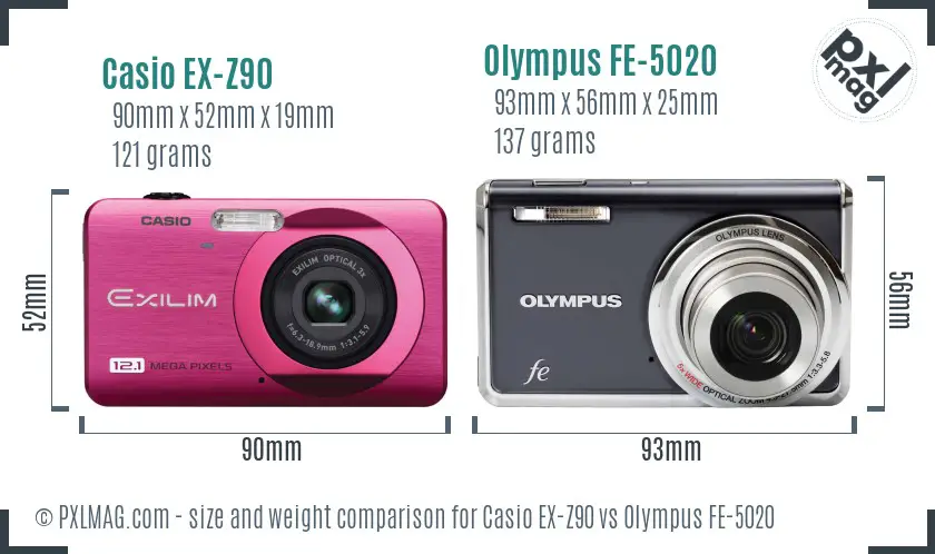 Casio EX-Z90 vs Olympus FE-5020 size comparison