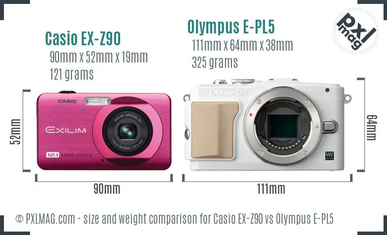 Casio EX-Z90 vs Olympus E-PL5 size comparison