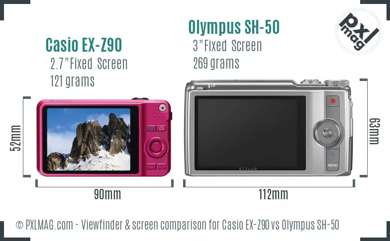 Casio EX-Z90 vs Olympus SH-50 Screen and Viewfinder comparison