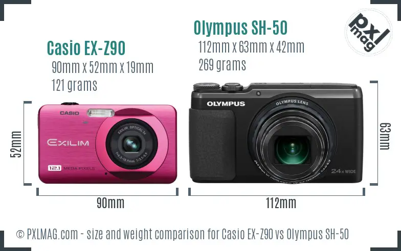 Casio EX-Z90 vs Olympus SH-50 size comparison