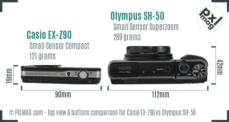 Casio EX-Z90 vs Olympus SH-50 top view buttons comparison
