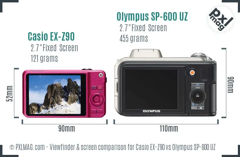 Casio EX-Z90 vs Olympus SP-600 UZ Screen and Viewfinder comparison