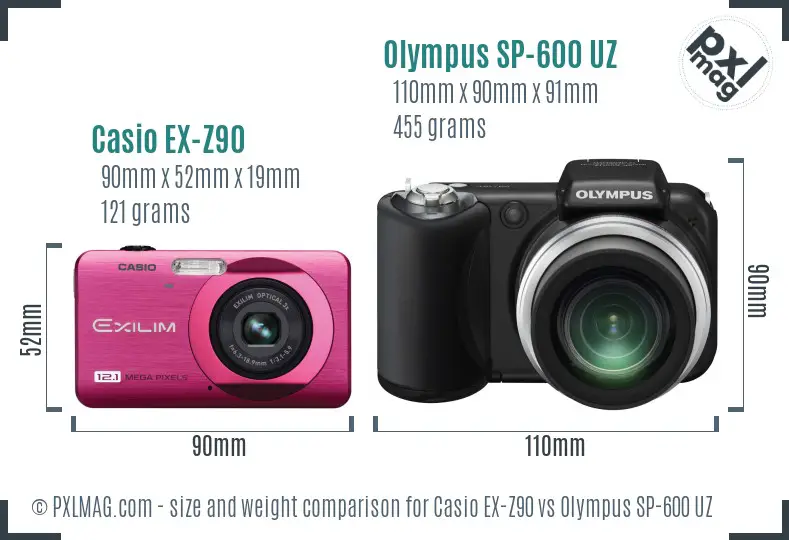 Casio EX-Z90 vs Olympus SP-600 UZ size comparison