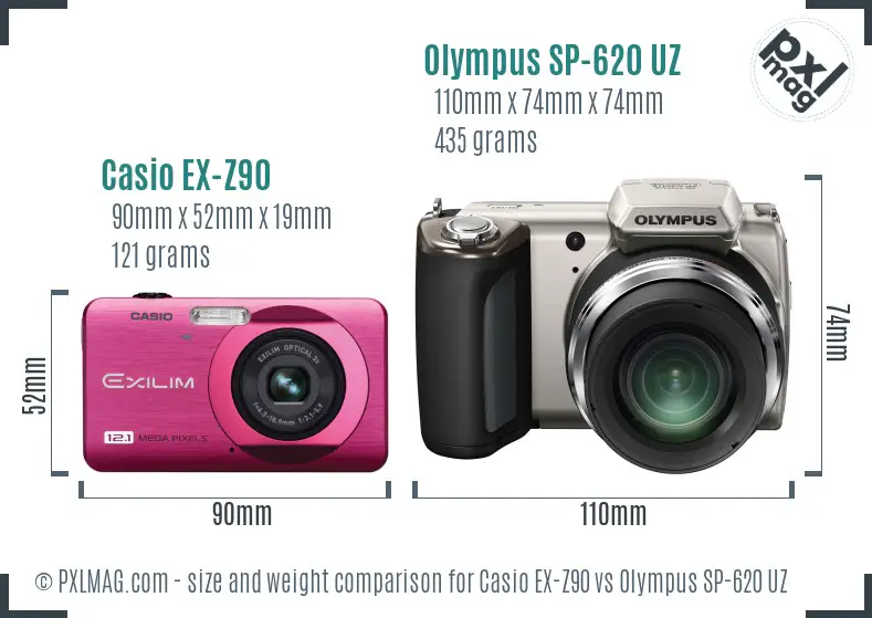 Casio EX-Z90 vs Olympus SP-620 UZ size comparison Casio EX-Z90 vs Olympus SP-620 UZ size comparison