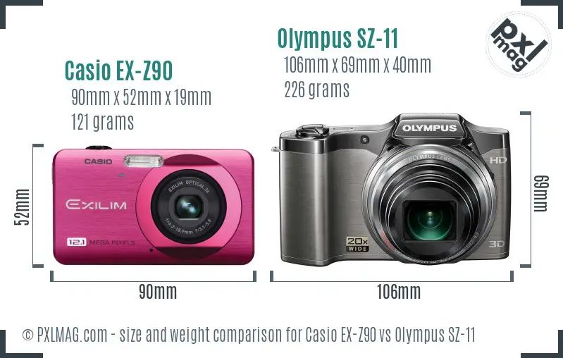 Casio EX-Z90 vs Olympus SZ-11 size comparison