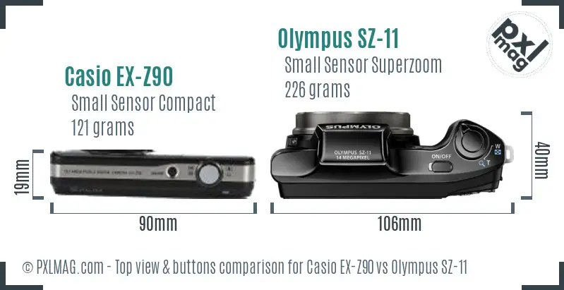 Casio EX-Z90 vs Olympus SZ-11 top view buttons comparison