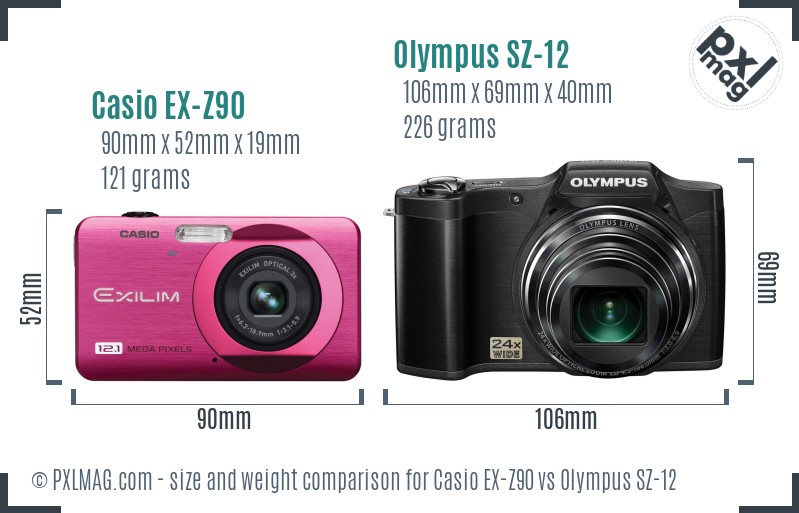 Casio EX-Z90 vs Olympus SZ-12 size comparison Casio EX-Z90 vs Olympus SZ-12 size comparison