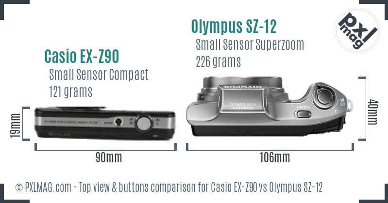 Casio EX-Z90 vs Olympus SZ-12 top view buttons comparison