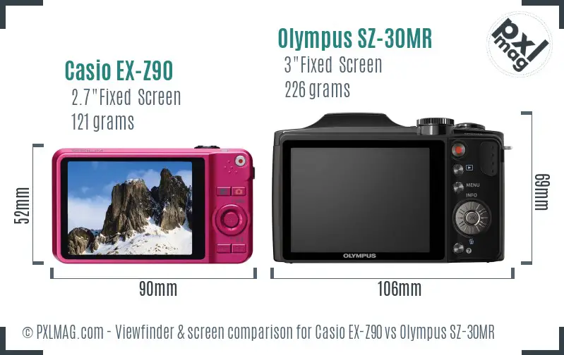 Casio EX-Z90 vs Olympus SZ-30MR Screen and Viewfinder comparison