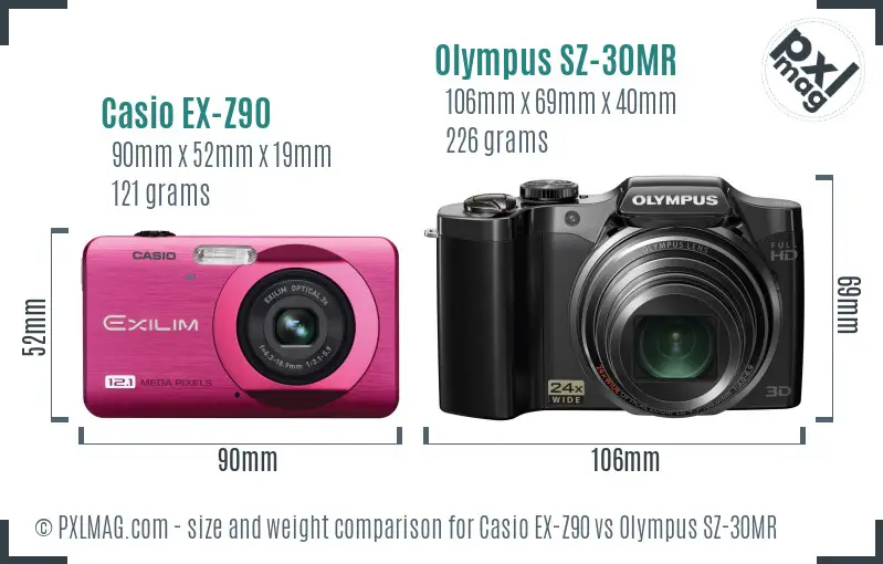 Casio EX-Z90 vs Olympus SZ-30MR size comparison