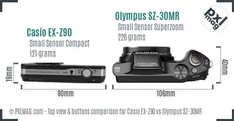 Casio EX-Z90 vs Olympus SZ-30MR top view buttons comparison