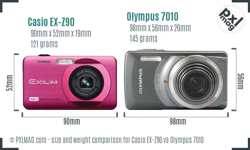 Casio EX-Z90 vs Olympus 7010 size comparison