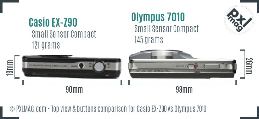 Casio EX-Z90 vs Olympus 7010 top view buttons comparison
