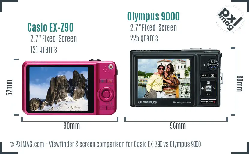 Casio EX-Z90 vs Olympus 9000 Screen and Viewfinder comparison