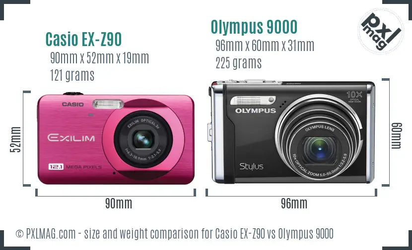 Casio EX-Z90 vs Olympus 9000 size comparison