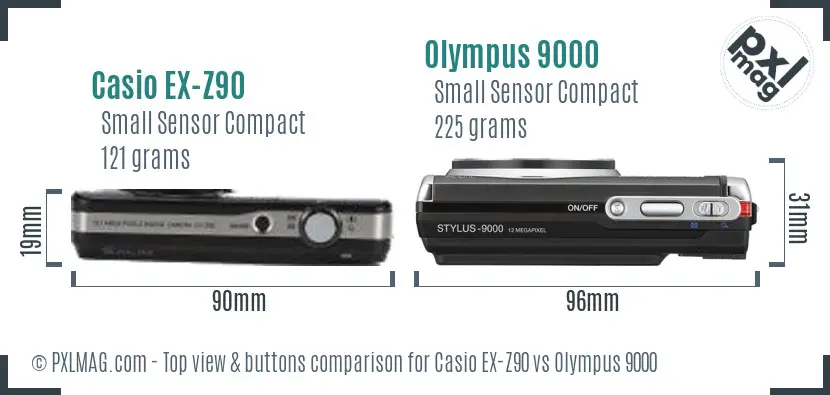 Casio EX-Z90 vs Olympus 9000 top view buttons comparison