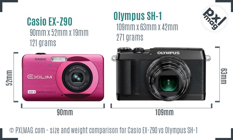 Casio EX-Z90 vs Olympus SH-1 size comparison