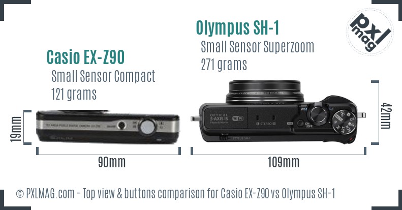 Casio EX-Z90 vs Olympus SH-1 top view buttons comparison