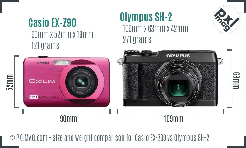 Casio EX-Z90 vs Olympus SH-2 size comparison
