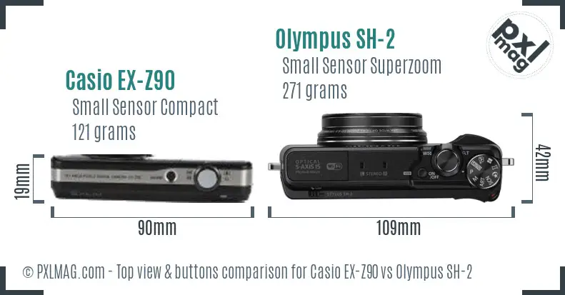 Casio EX-Z90 vs Olympus SH-2 top view buttons comparison