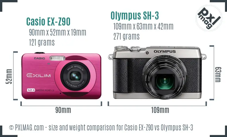 Casio EX-Z90 vs Olympus SH-3 size comparison Casio EX-Z90 vs Olympus SH-3 size comparison