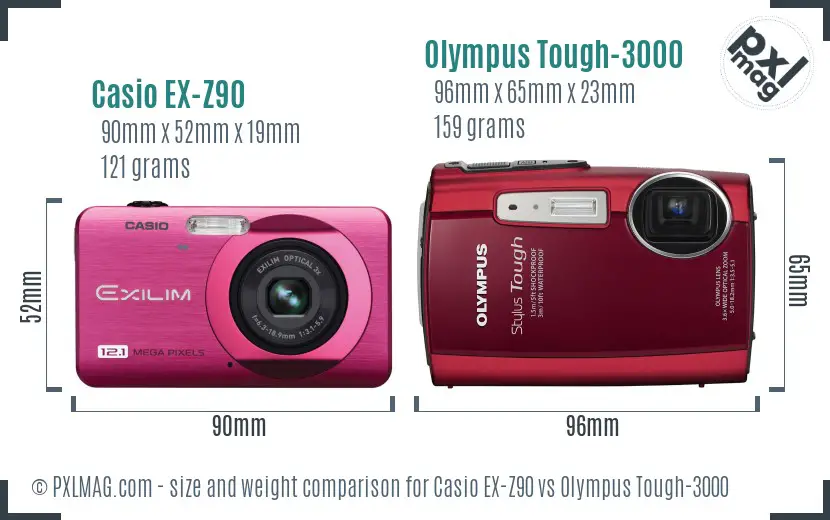 Casio EX-Z90 vs Olympus Tough-3000 size comparison