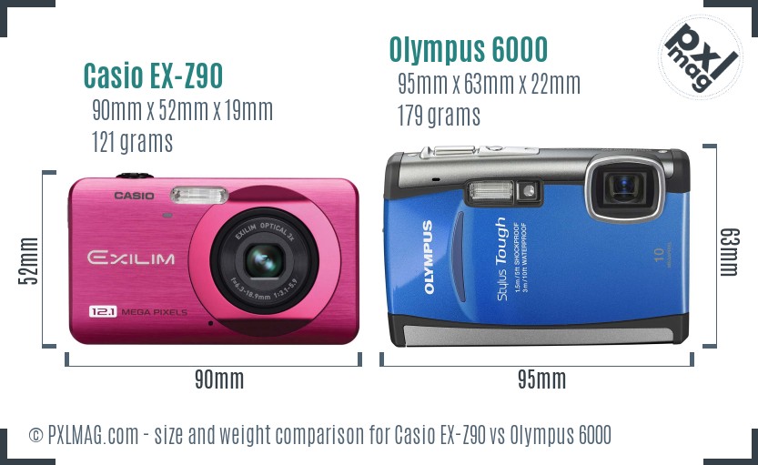 Casio EX-Z90 vs Olympus 6000 size comparison