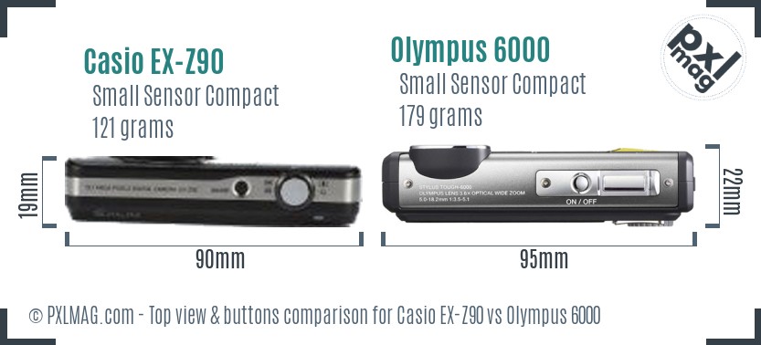 Casio EX-Z90 vs Olympus 6000 top view buttons comparison