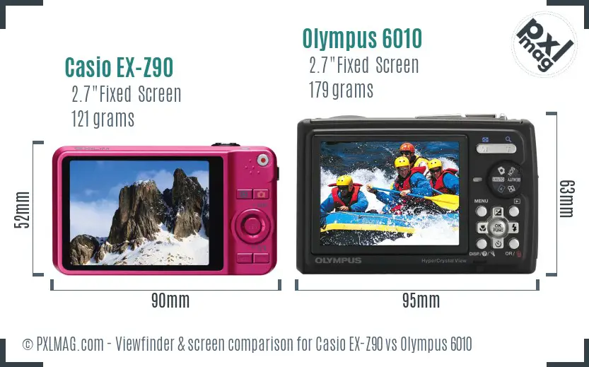 Casio EX-Z90 vs Olympus 6010 Screen and Viewfinder comparison