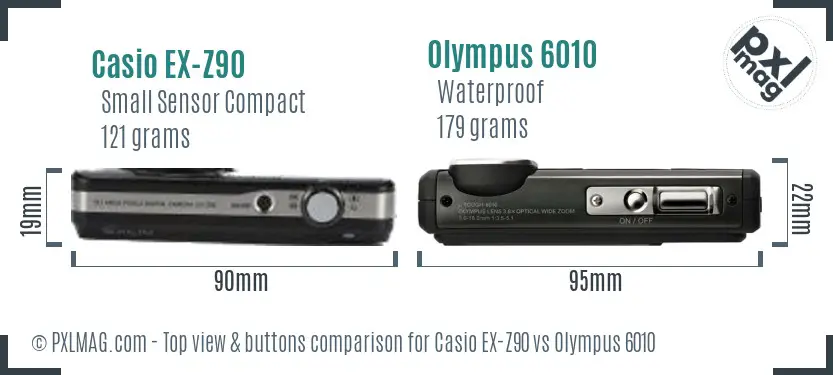 Casio EX-Z90 vs Olympus 6010 top view buttons comparison