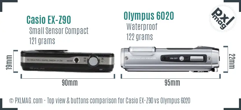 Casio EX-Z90 vs Olympus 6020 top view buttons comparison