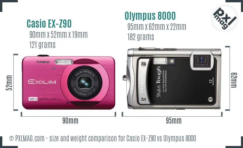 Casio EX-Z90 vs Olympus 8000 size comparison