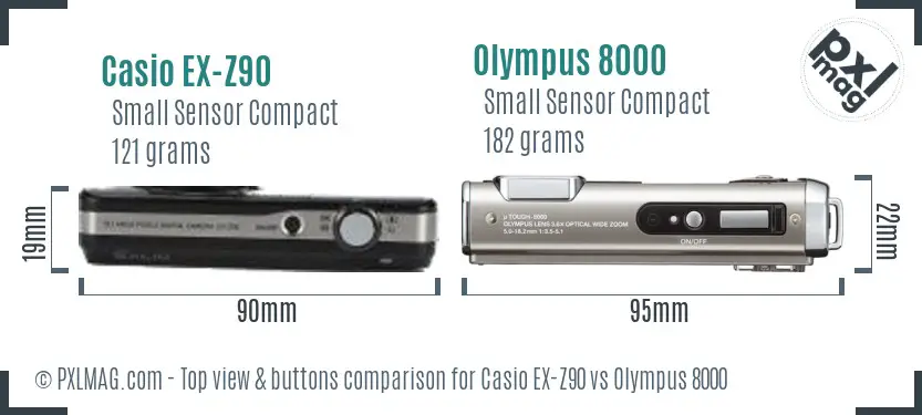 Casio EX-Z90 vs Olympus 8000 top view buttons comparison