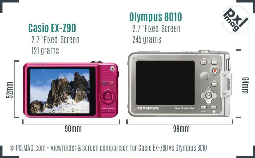 Casio EX-Z90 vs Olympus 8010 Screen and Viewfinder comparison