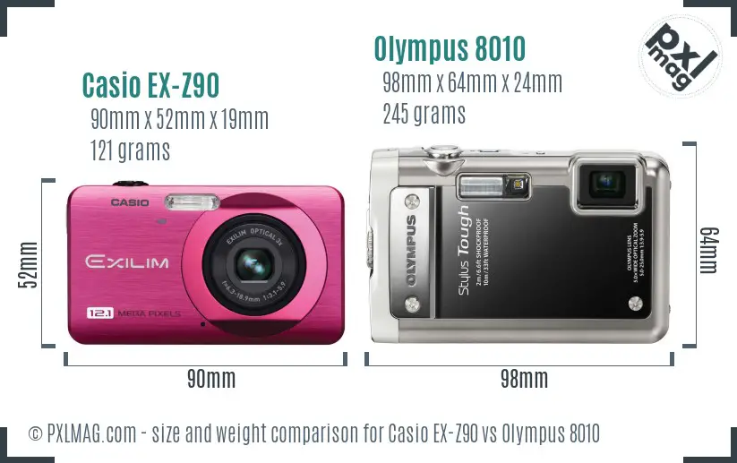 Casio EX-Z90 vs Olympus 8010 size comparison