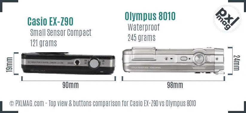 Casio EX-Z90 vs Olympus 8010 top view buttons comparison