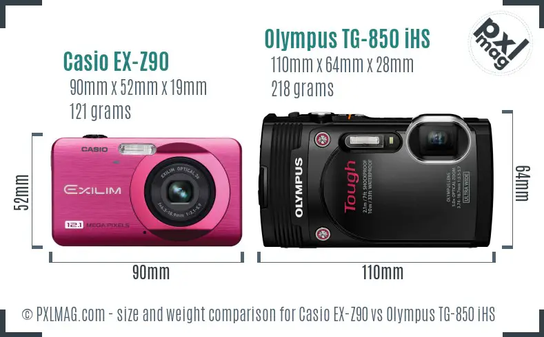 Casio EX-Z90 vs Olympus TG-850 iHS size comparison Casio EX-Z90 vs Olympus TG-850 iHS size comparison