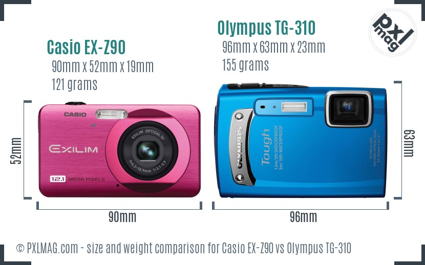 Casio EX-Z90 vs Olympus TG-310 size comparison