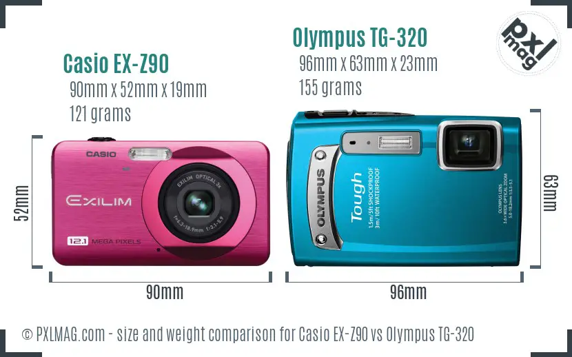 Casio EX-Z90 vs Olympus TG-320 size comparison