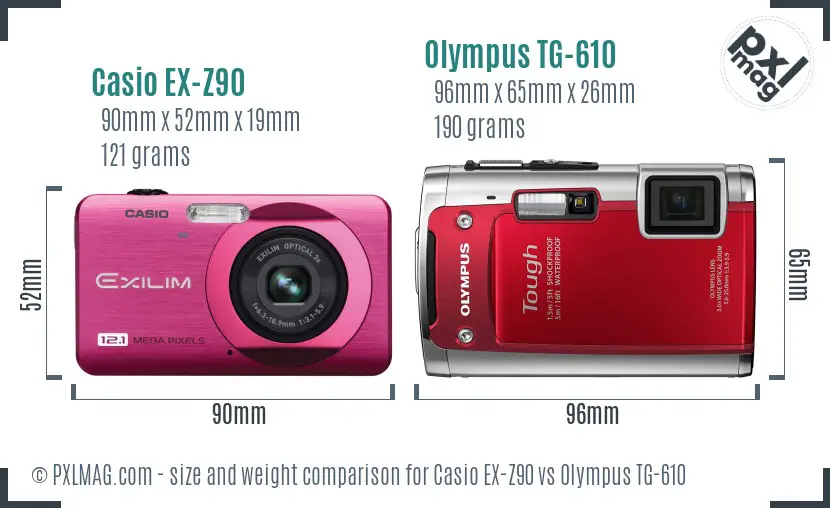 Casio EX-Z90 vs Olympus TG-610 size comparison