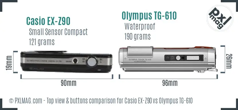 Casio EX-Z90 vs Olympus TG-610 top view buttons comparison