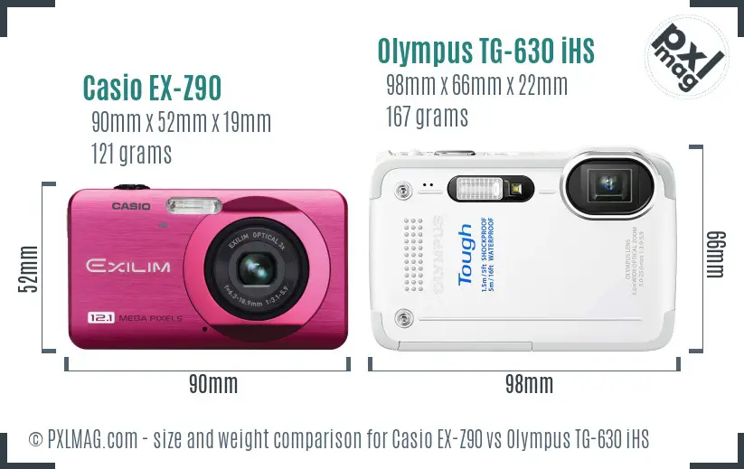 Casio EX-Z90 vs Olympus TG-630 iHS size comparison