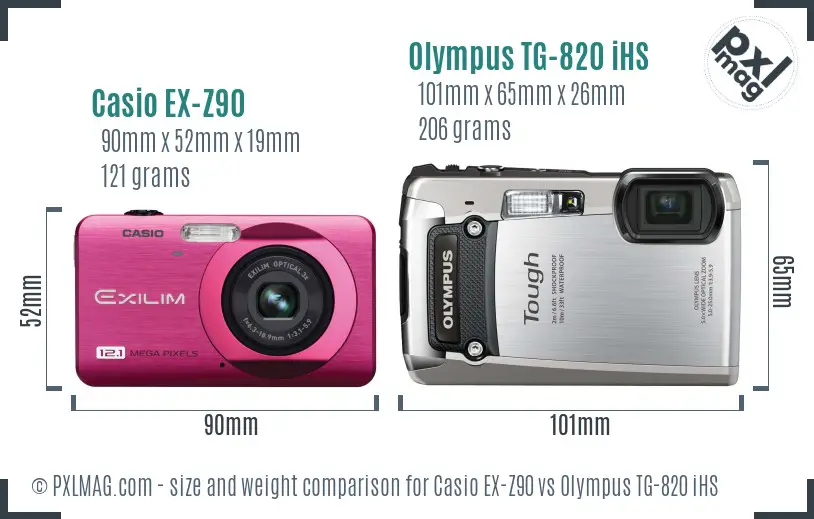 Casio EX-Z90 vs Olympus TG-820 iHS size comparison