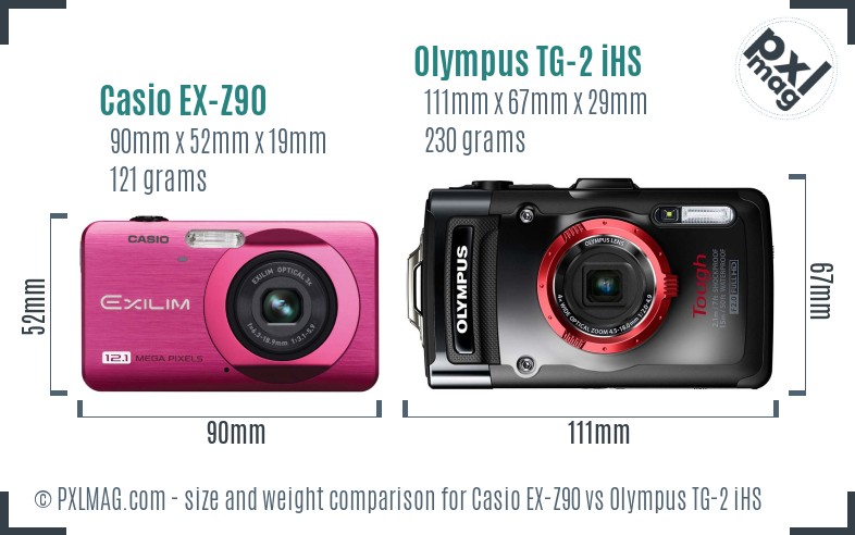 Casio EX-Z90 vs Olympus TG-2 iHS size comparison