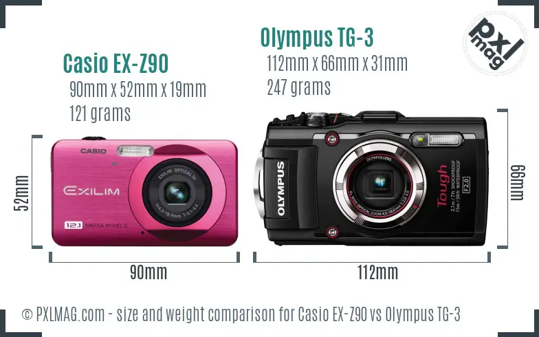 Casio EX-Z90 vs Olympus TG-3 size comparison